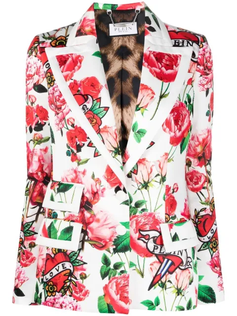 Philipp Plein Love floral-print blazer White PACCWRF0548PTE003N