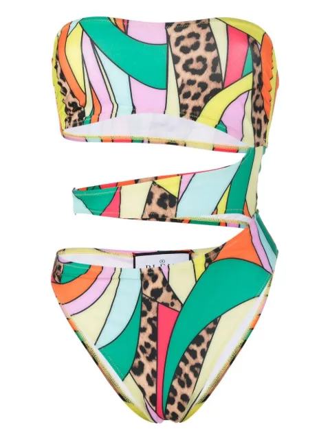 Philipp Plein rainbow patchwork-print monokini Green PACCWMX0242PTE003N