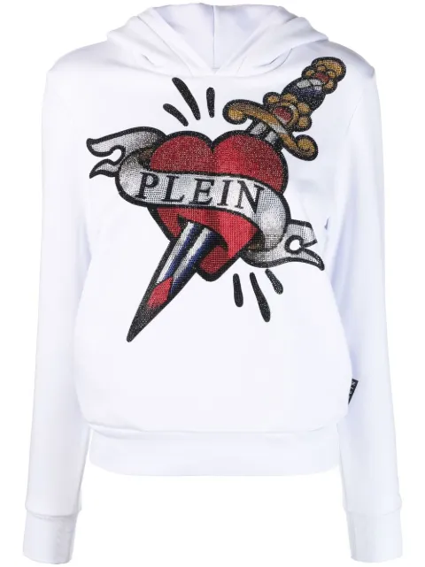Philipp Plein graphic-print cropped hoodie White PACCWJB1664PJO002N