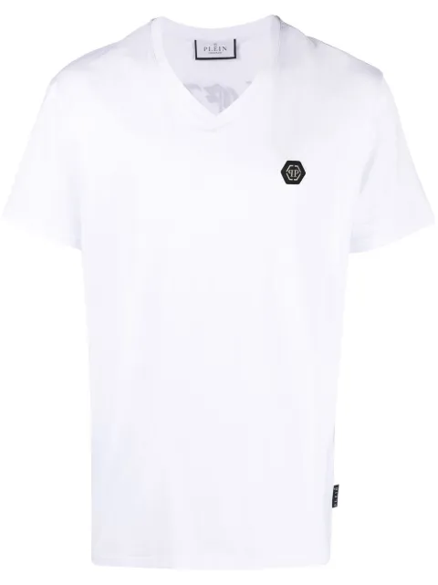Philipp Plein Gothic Plein V-neck T-shirt White PACCMTK6089PJY002N