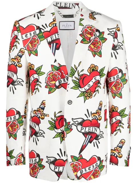 Philipp Plein logo-print blazer White PACCMRF1665PTE003N