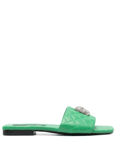Philipp Plein Crystal Skull matelassé slides Green PACSWSA0606PLE075N