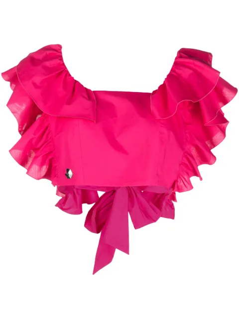Philipp Plein Volant ruffled cropped top Pink PACCWRK0470PTE012N