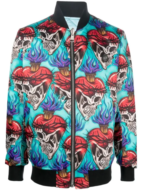 Philipp Plein tattoo-motif embroidered bomber jacket Blue PACCMRB2197PTE028N