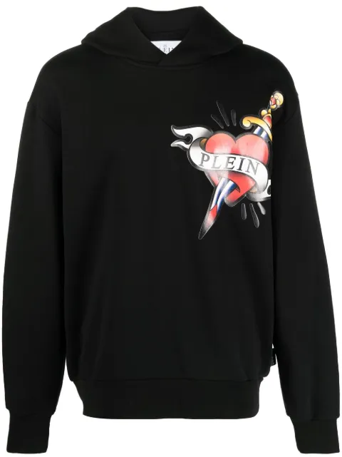 Philipp Plein heart & dagger-print hoodie Black PACCMJB2993PJO002N