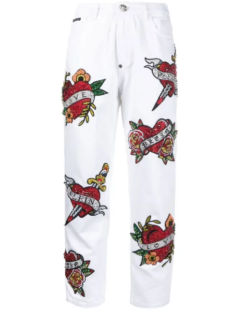 Philipp Plein mom-cut Love jeans White PACCWDT2301PDE004N