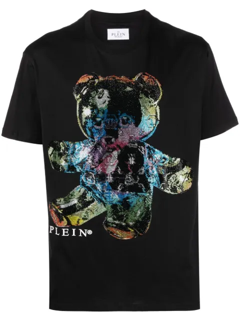 Philipp Plein rhinestone-embellished teddy-print T-shirt Black PACCMTK6261PJY002N