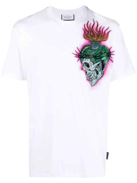 Philipp Plein tattoo-print detail T-shirt White PACCMTK6301PJY002N