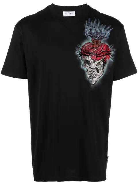 Philipp Plein tattoo-print detail T-shirt Black PACCMTK6301PJY002N