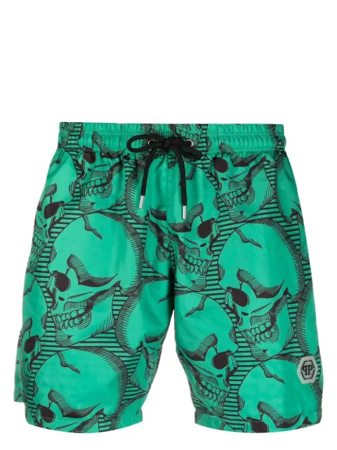 Philipp Plein skull-print swim shorts Green PACCMMT0366PNY002N
