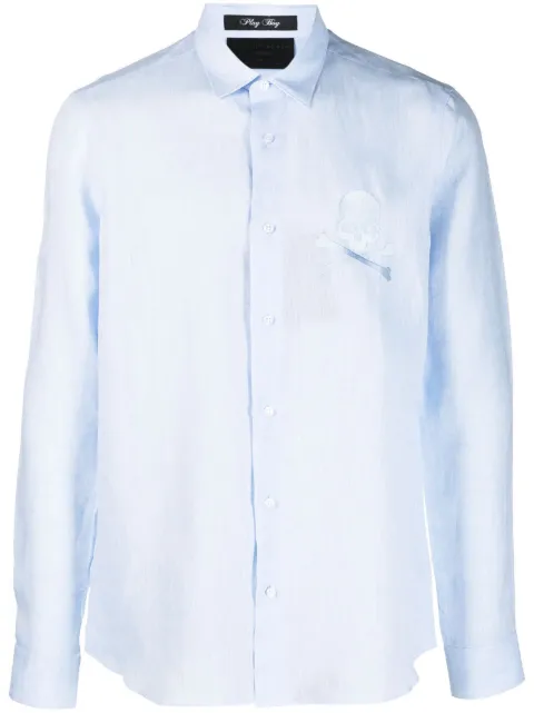 Philipp Plein long-sleeve linen shirt Blue PACCMRP1975PTE003N