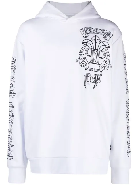 Philipp Plein skull-print logo-embroidered hoodie White PACCMJB3011PJO002N