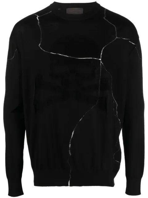 Philipp Plein cracked-effect wool jumper Black PACCMKO1173PTE076N