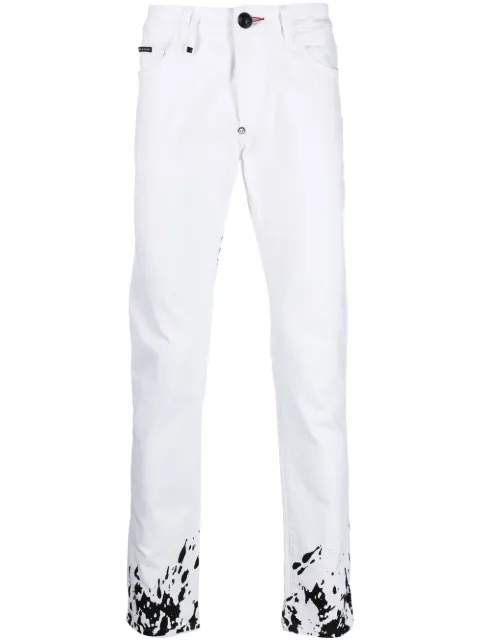 Philipp Plein graphic-print slim-cut jeans White PACCMDT3420PDE004N