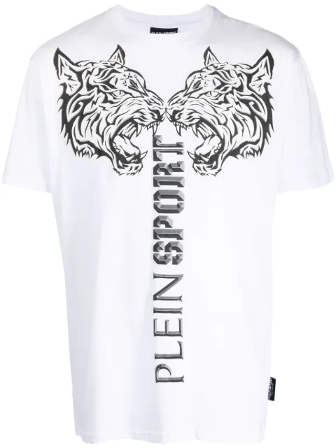Plein Sport logo tiger-print T-shirt White PACCMTK6318SJY001N
