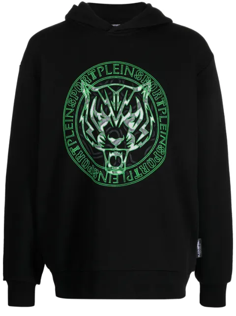 Plein Sport logo-tiger-print hoodie Black PACCMJB3021SJO001N