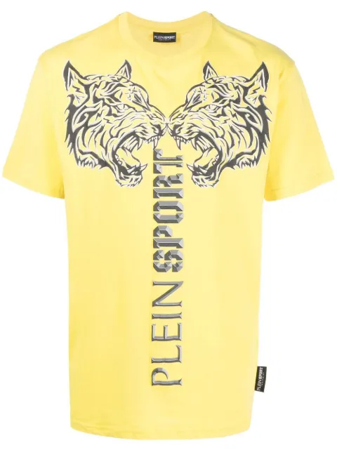 Plein Sport crew neck tiger-print T-shirt Yellow PACCMTK6318SJY001N