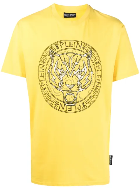Plein Sport logo tiger-print T-shirt Yellow PACCMTK6321SJY001N