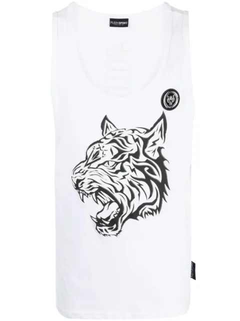Plein Sport tiger-print tank top White PACCMTK6332SJY001N