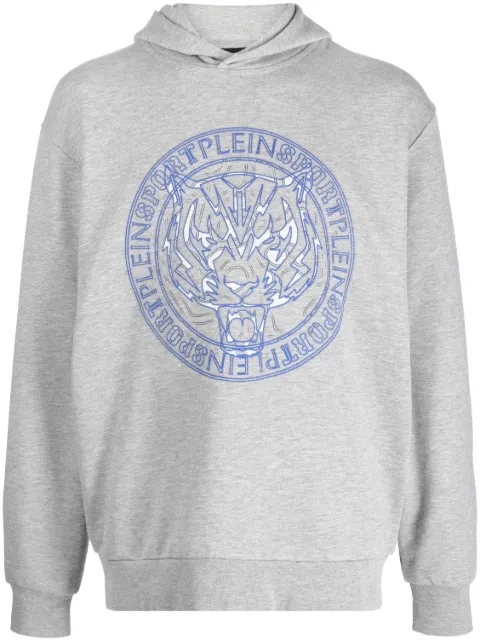 Plein Sport tiger-print cotton hoodie Grey PACCMJB3021SJO001N