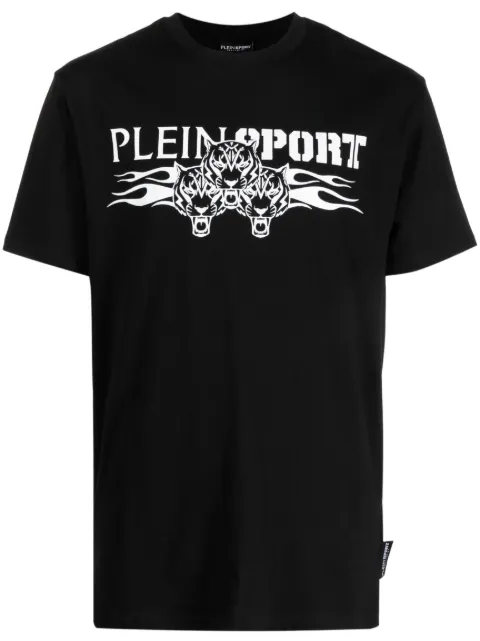 Plein Sport logo tiger-print T-shirt Black PACCMTK6325SJY001N