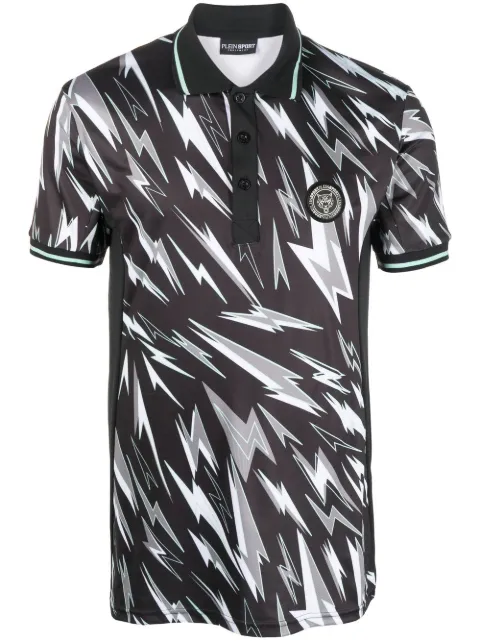 Plein Sport lightning bolt print polo shirt Black PACCMTK6337STE003N