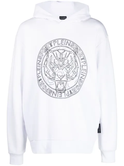 Plein Sport logo tiger-print hoodie White PACCMJB3021SJO001N