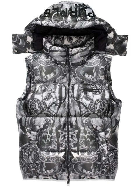 Purple Brand graphic-print puffer vest Grey P623PBMV422