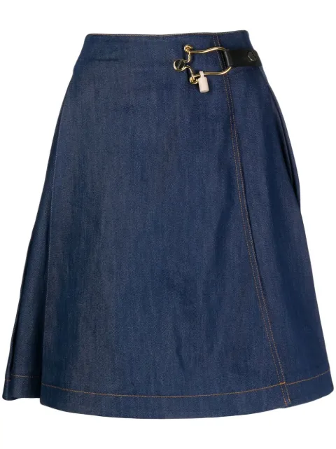 Balenciaga Pre-Owned toggle-fastened flared denim skirt Blue DPVCBALJN2