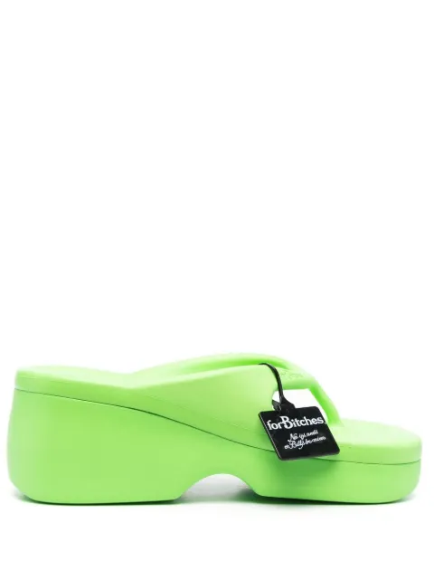 forBitches embossed toe-strap slides Green 22WFBSC001