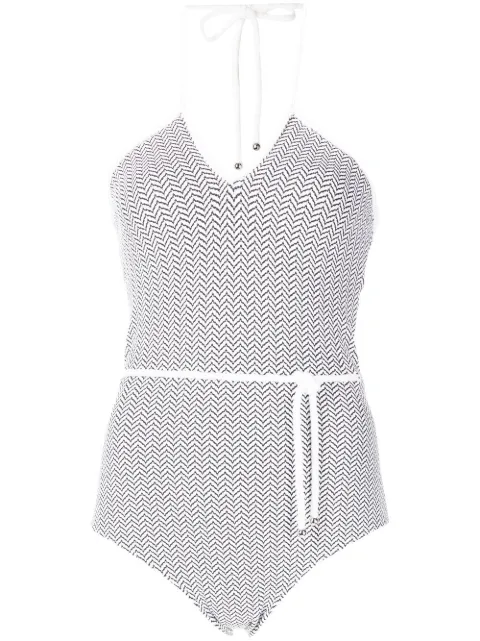 CHANEL Pre-Owned patterned halterneck swimsuit White CSLM6860