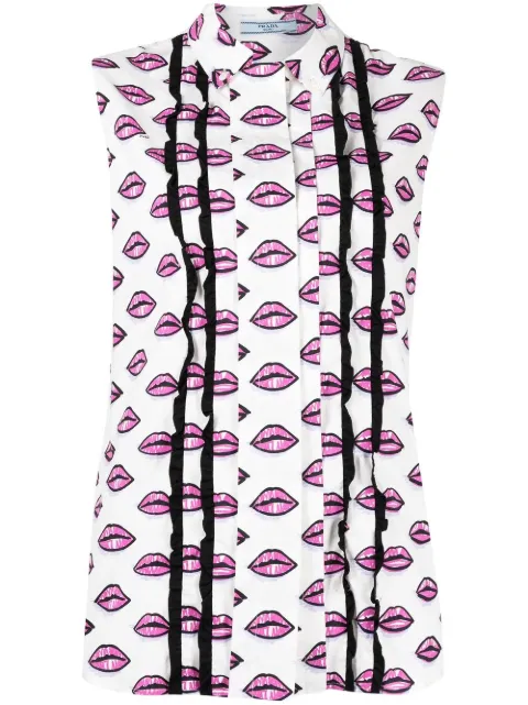 Prada Pre-Owned Kiss print sleeveless shirt White DPVC6844PRA