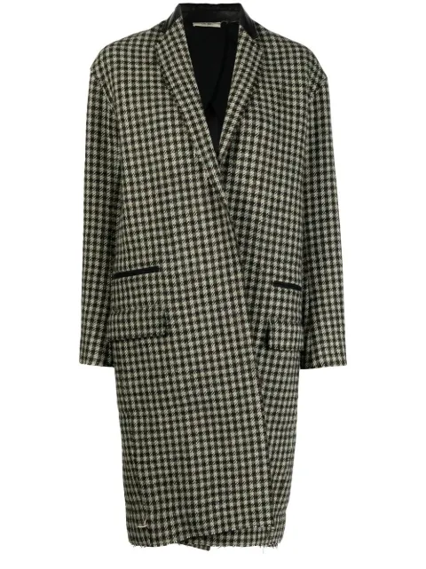 Celine Pre-Owned leather lapel houndstooth midi coat Brown DPCU1022CECO