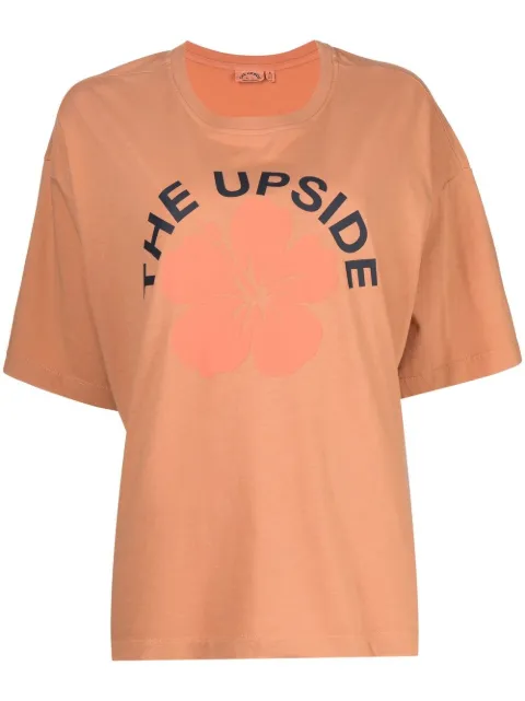 The Upside Laura flower logo print cotton T-shirt Brown USW422007