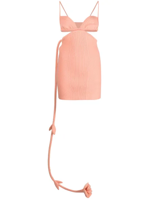 Off-White flower ribbon ribbed minidress Orange OWHI070S23KNI0012100