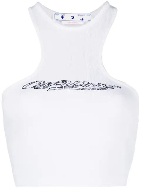 Off-White crystal-embellished logo crop top White OWAD218S23JER0010110