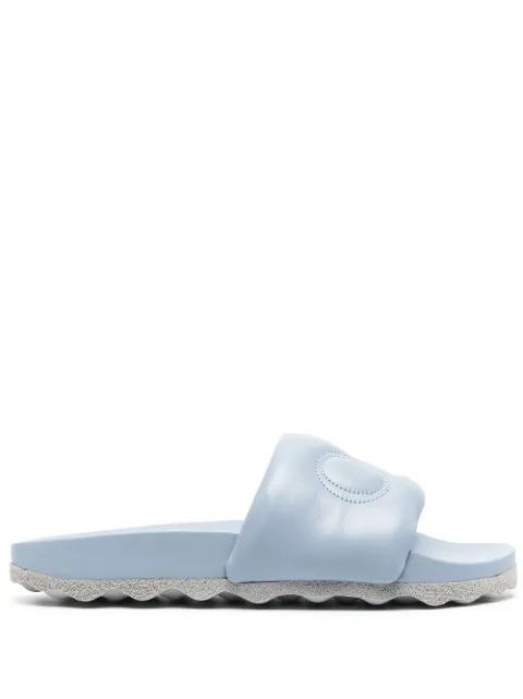 Off-White logo-embroidery leather sliders Blue OMIT001S23LEA0015156
