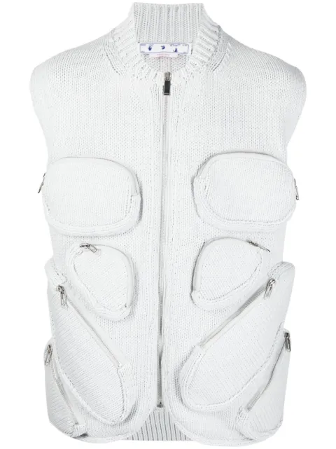 Off-White multiple-pocket knit gilet Grey OMHZ005S23KNI0014100
