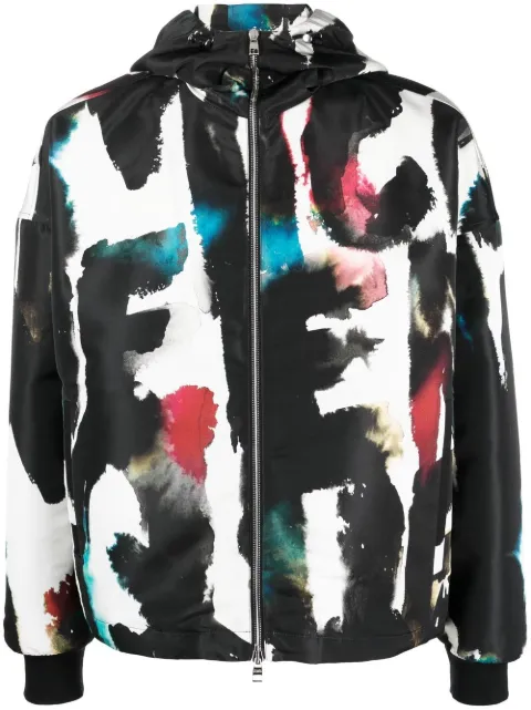 Alexander McQueen Graffiti-print hooded windbreaker Black 726915QUR47