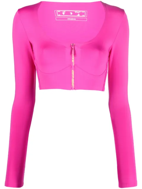 Off-White zip-logo long-sleeve crop top Pink OWVO072S23JER0013200