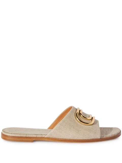 Off-White logo-plaque linen slides Neutrals OWIC015S23FAB0026176