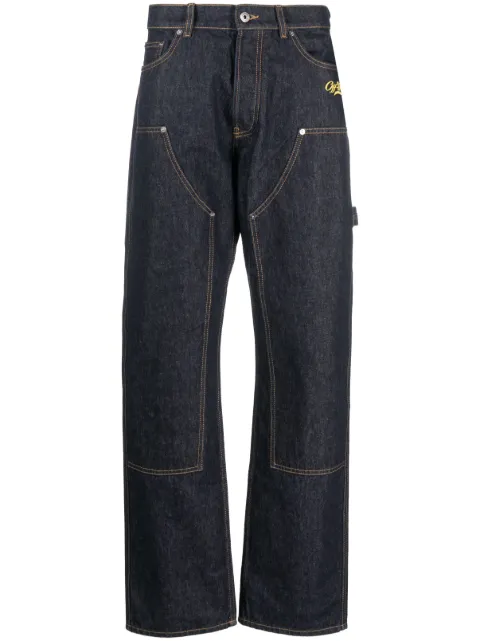 Off-White contrast-stitching straight jeans Blue OMYA168S23DEN0024818