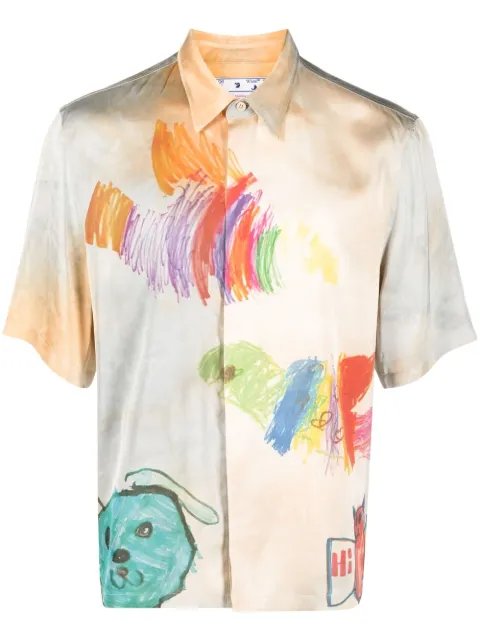Off-White Cartoon-print short-sleeved shirt Neutrals OMGG005S23FAB0016184