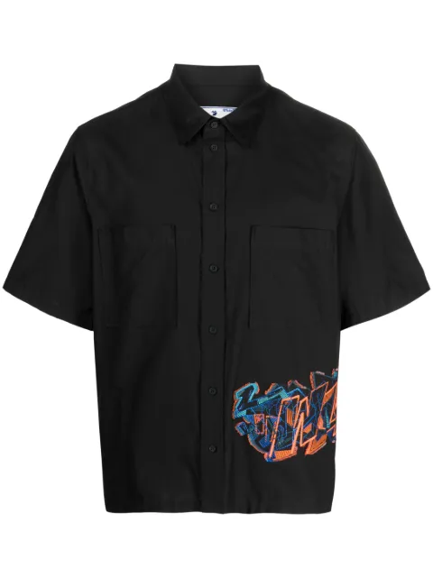 Off-White embroidered-design short-sleeve shirt Black OMGG002S23FAB0031066