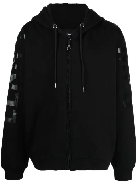 LES HOMMES logo-print zip-up hoodie Black LF2252040741
