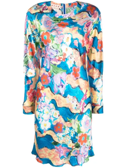 Marni abstract-print satin dress Blue ABMA0940A1UTV942