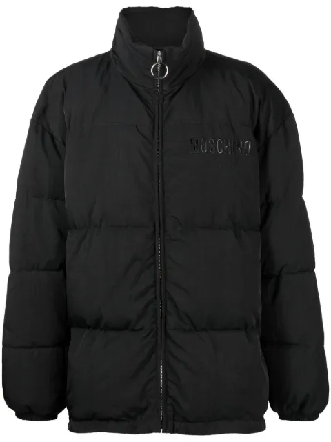 Moschino logo-print padded coat Black A06395215