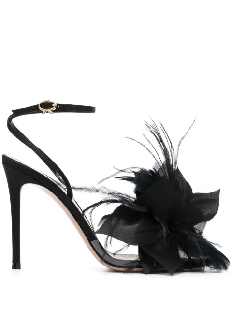 Gianvito Rossi Ynez 105mm feather-embellished sandals Black G3222415RICGXR