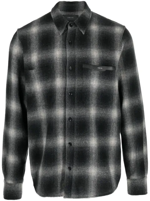 AMIRI logo-patch check-print shirt Black AW22MSL023