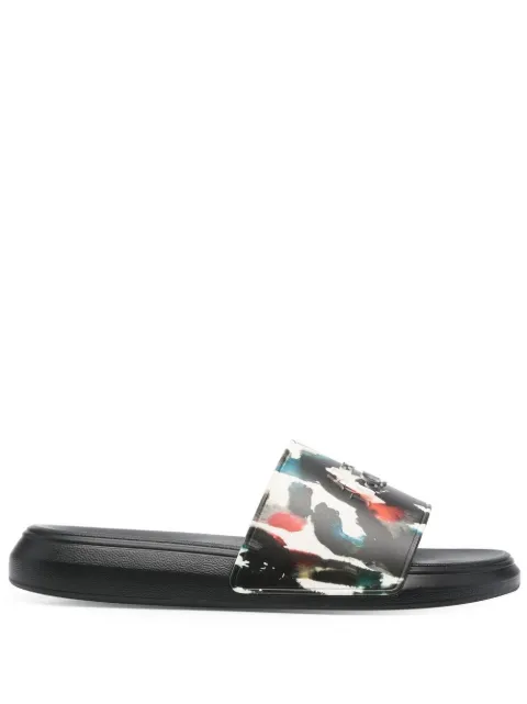 Alexander McQueen graphic logo print pool slides Black 728243W4QS9